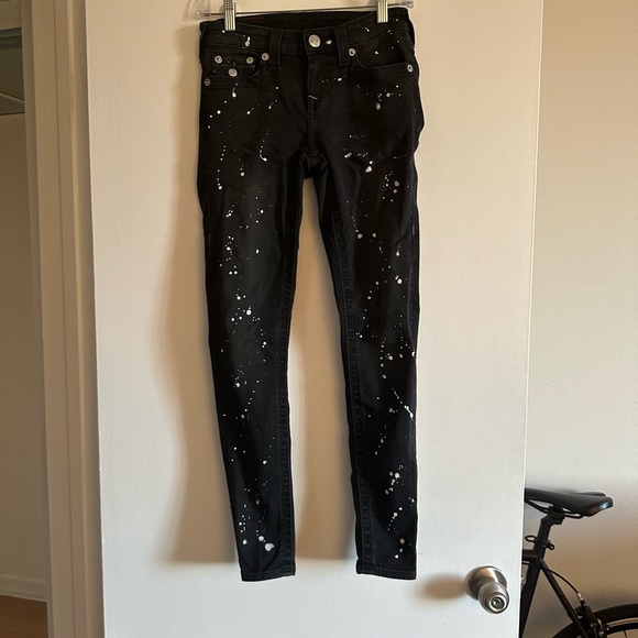 True Religion Denim - True Religion Black Splatter Paint Super Skinny Jeans size 26 EUC